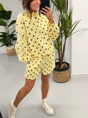 The Polka Stripe Short Set - Lemon/Chocolate