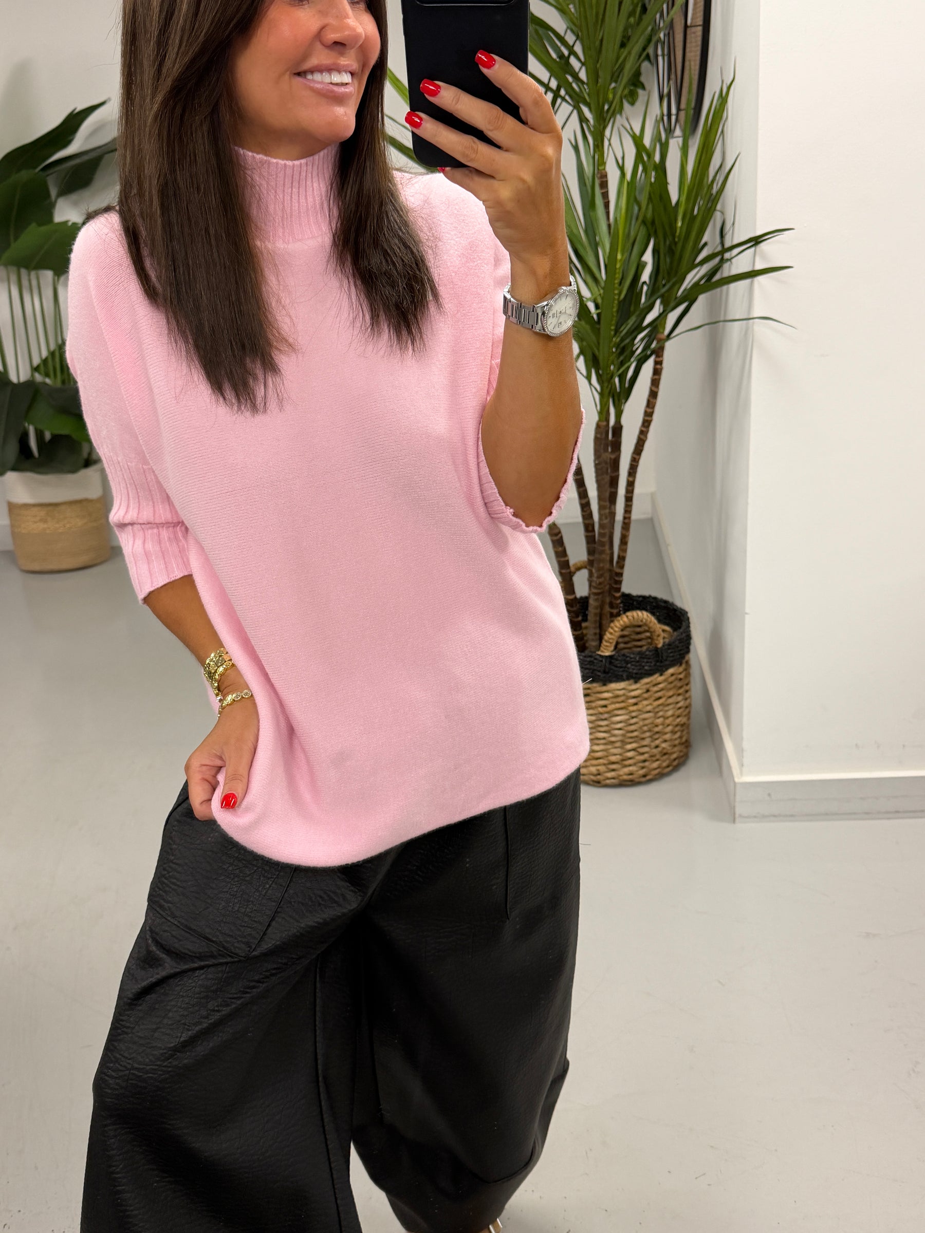 Crop Sleeve Knit - Pink
