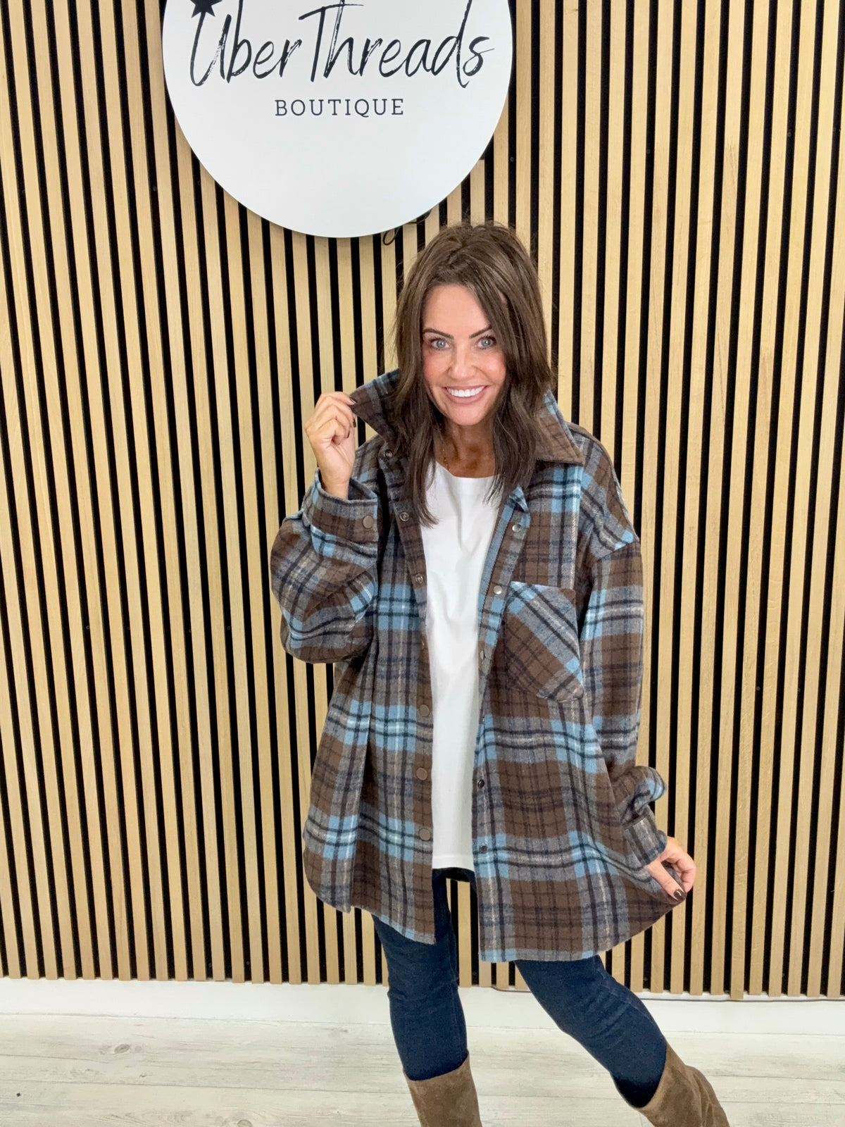 The Autumn Shacket - Chocolate/Blue