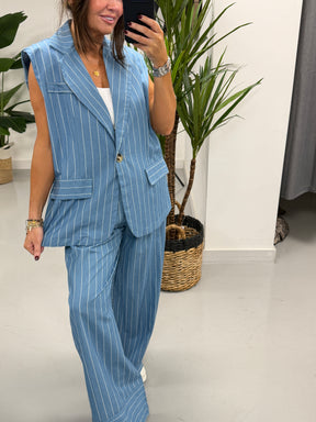 Deniably Denim One Button Stripe Waistcoat - Light Stripe