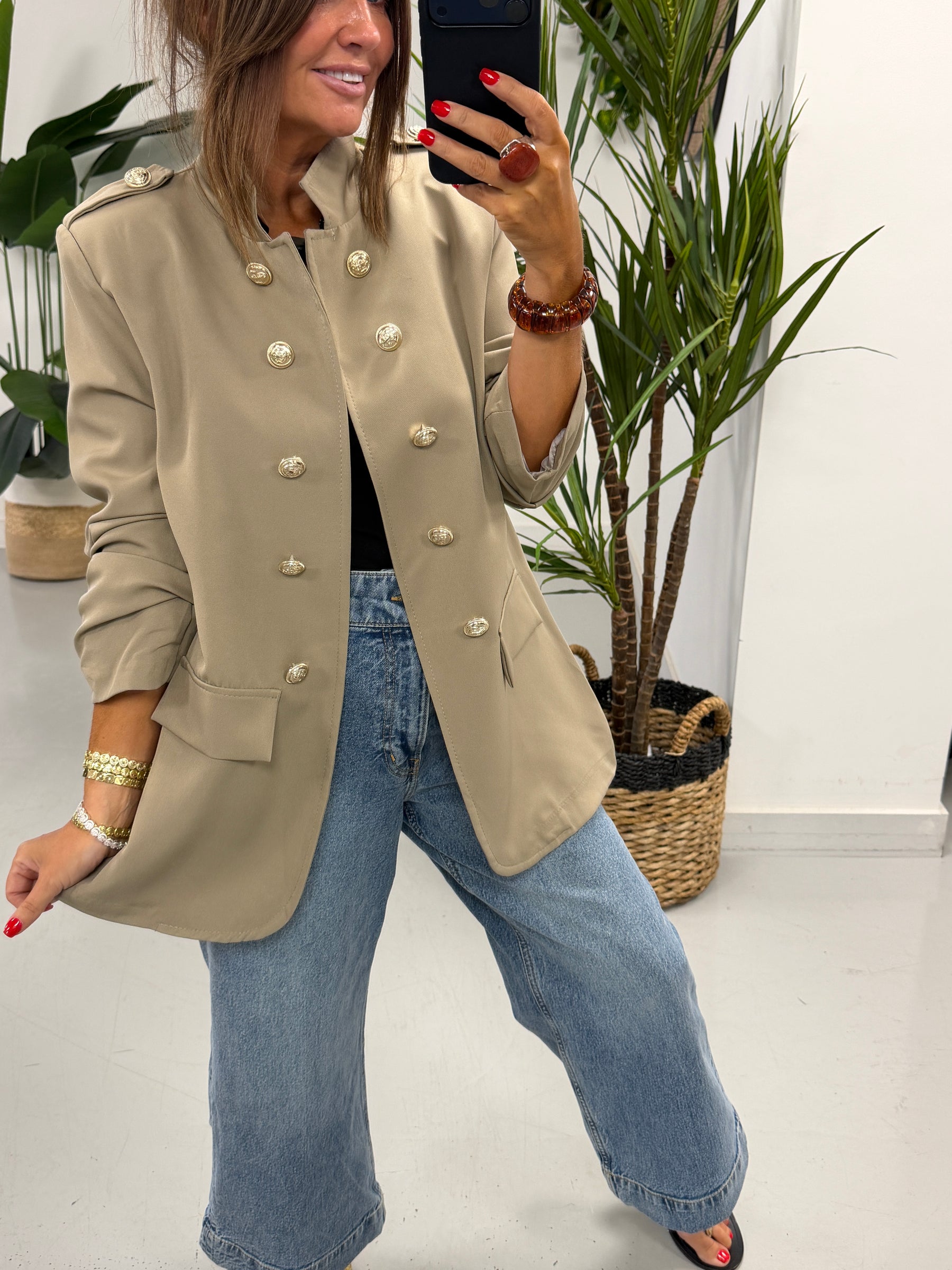 PRE ORDER Military Ruched Sleeve Blazer - Taupe