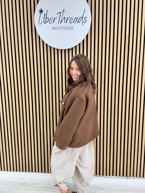 Military Boucle Jacket - Chocolate