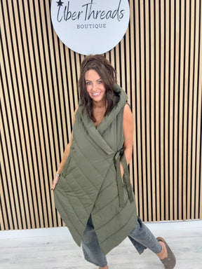 Fly Asymmetrical Hooded Giilet  - Khaki