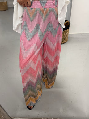 ZigZag Plisse Summer Trouser - Baby Pink