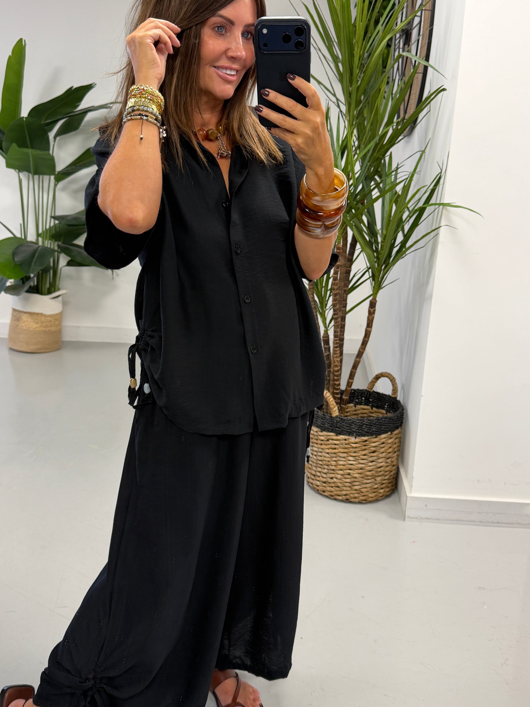 Ruched and Beaded Co-ord - Black