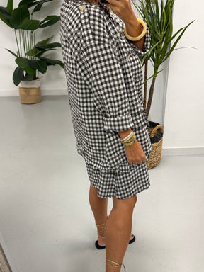 Gingham Military Jacket - Chocolate