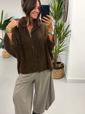 Hooded Zipped Cardigan - Chocolate (Size 12-18)