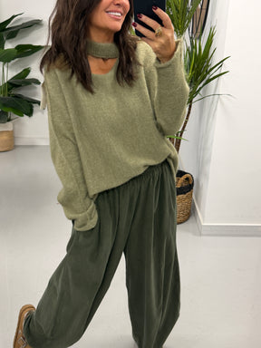 Slash Neck Knit  - Sage Green (Size 10-16)