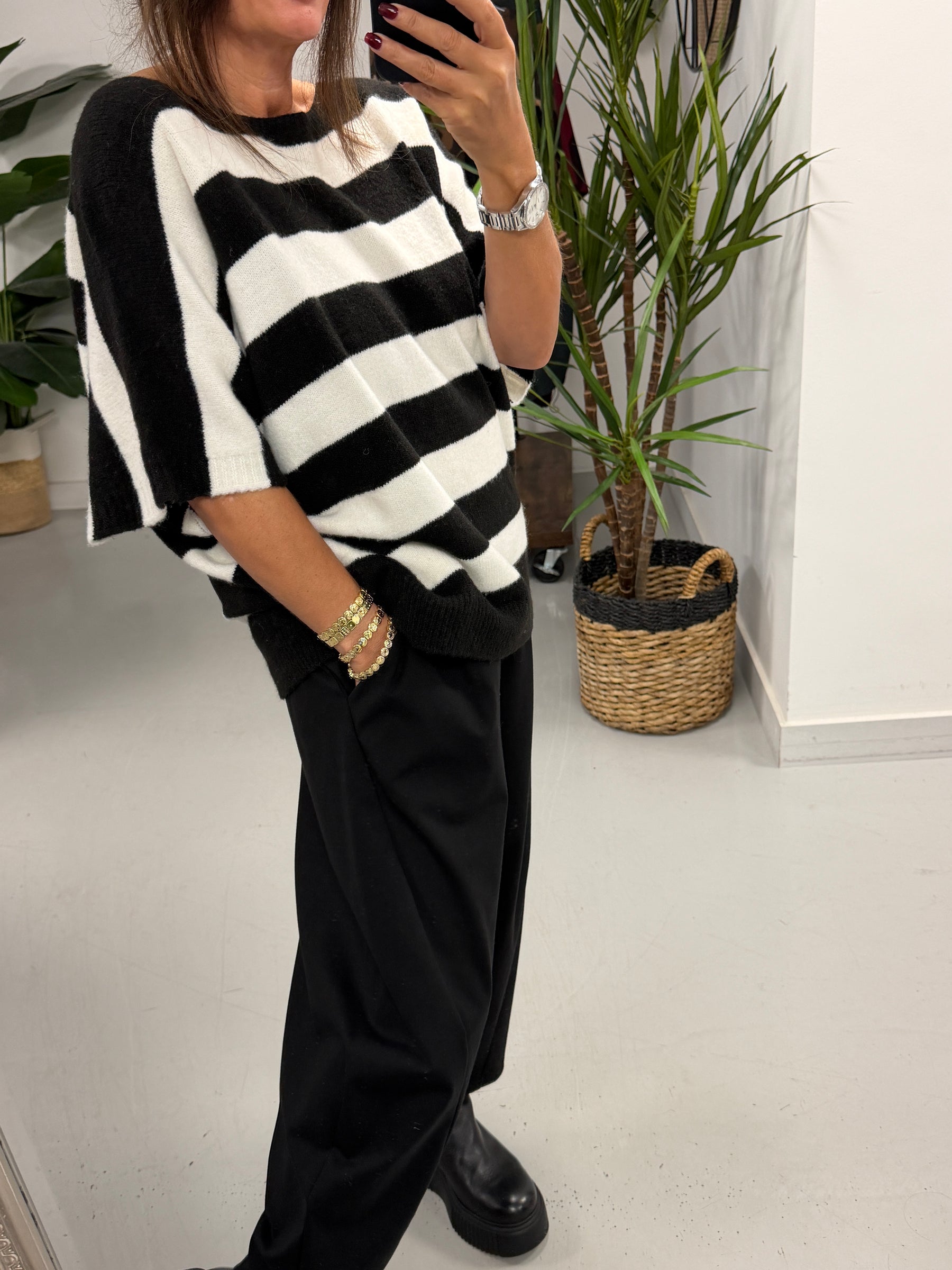The Boat Neck Stripy Knit - Black/White (Size 8-16)