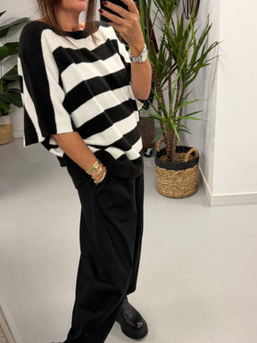 The Boat Neck Stripy Knit - Black/White (Size 8-16)