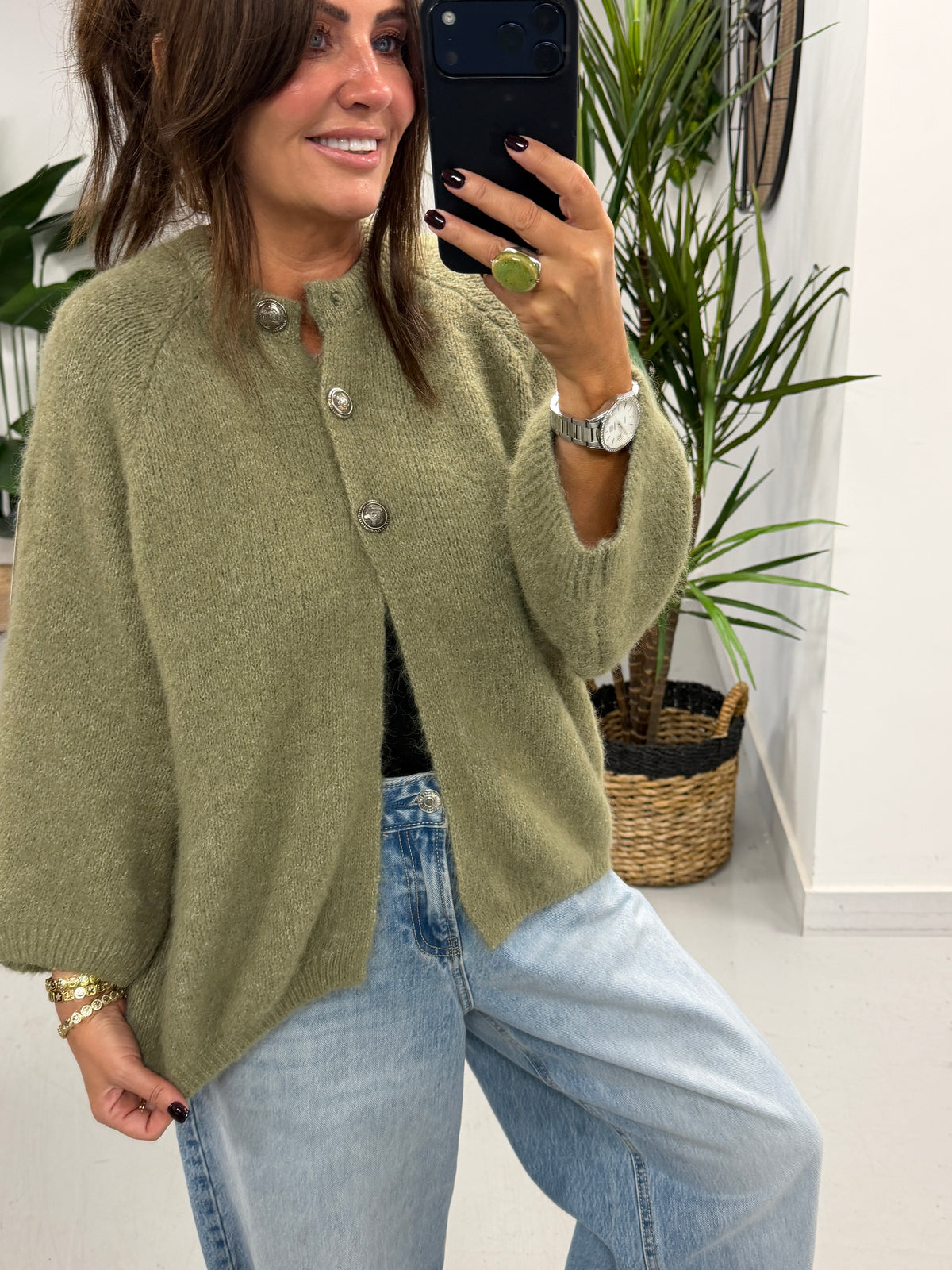 The Portobello Military Button Cardigan - Sage Green