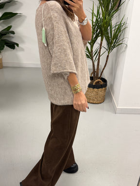 Sofia Soft Knit Crop Sleeve Knit Jumper - Oatmeal (Size 10-16)