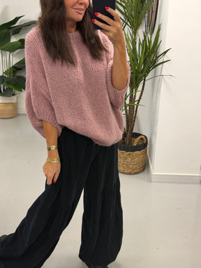 The Rustic Crop Sleeve Knit - Mauve