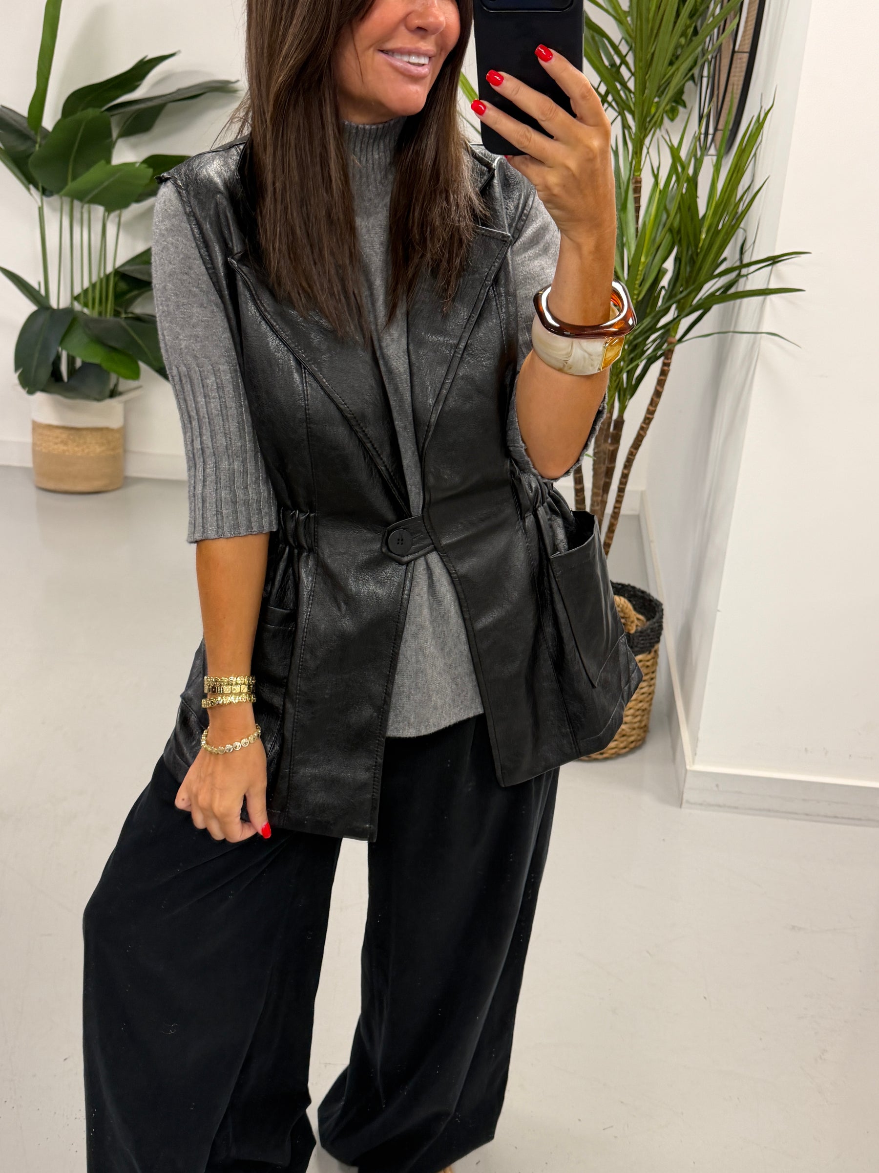 Soft Touch PU Gilet - Black
