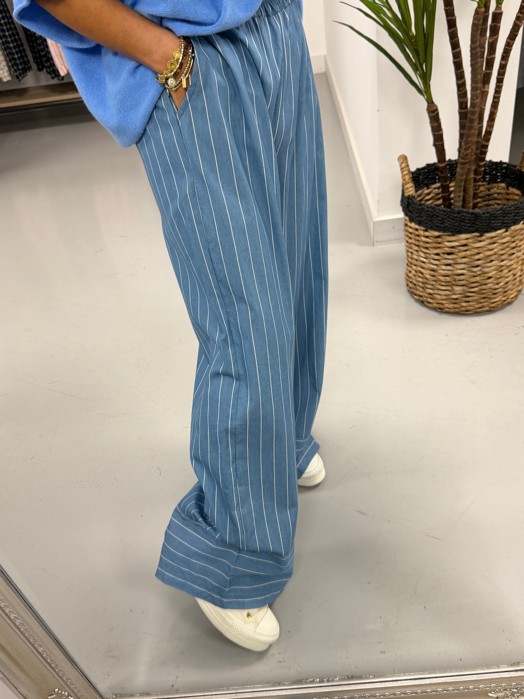 Deniably Denim - Light Stripe Wide Leg Cotton Trouser