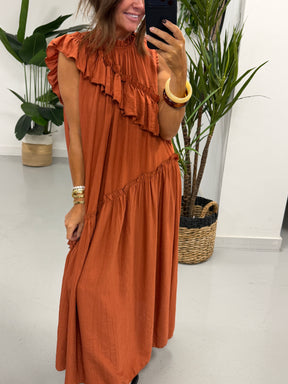 Downtown Ruffle Dress - Rust