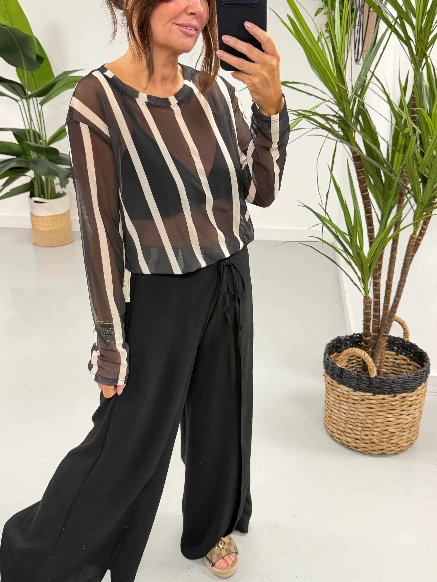 The Tie Wrap Wide Leg Trousers - Black
