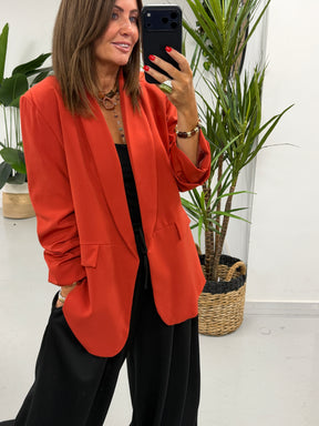 Ruched Sleeve Blazer - Terracotta  (Plus sizes)