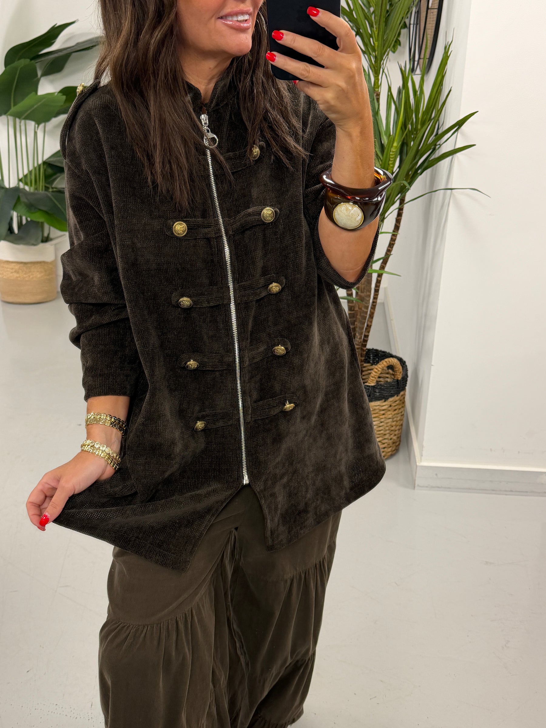 The Big Softie Zip Military Jacket - Chocolate