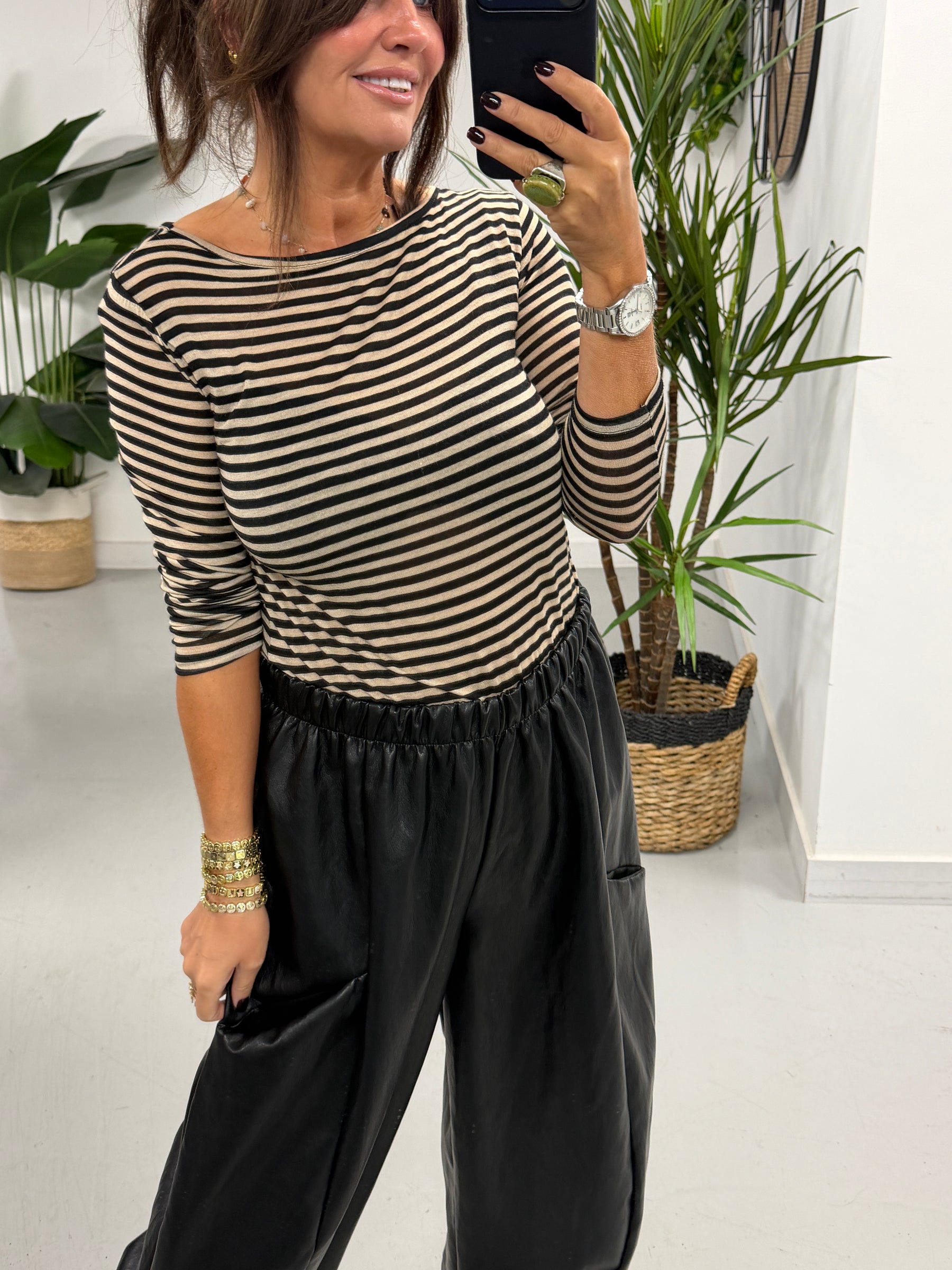 The Cashmere Blend Stripe Mesh - Black  (Size 8-14)