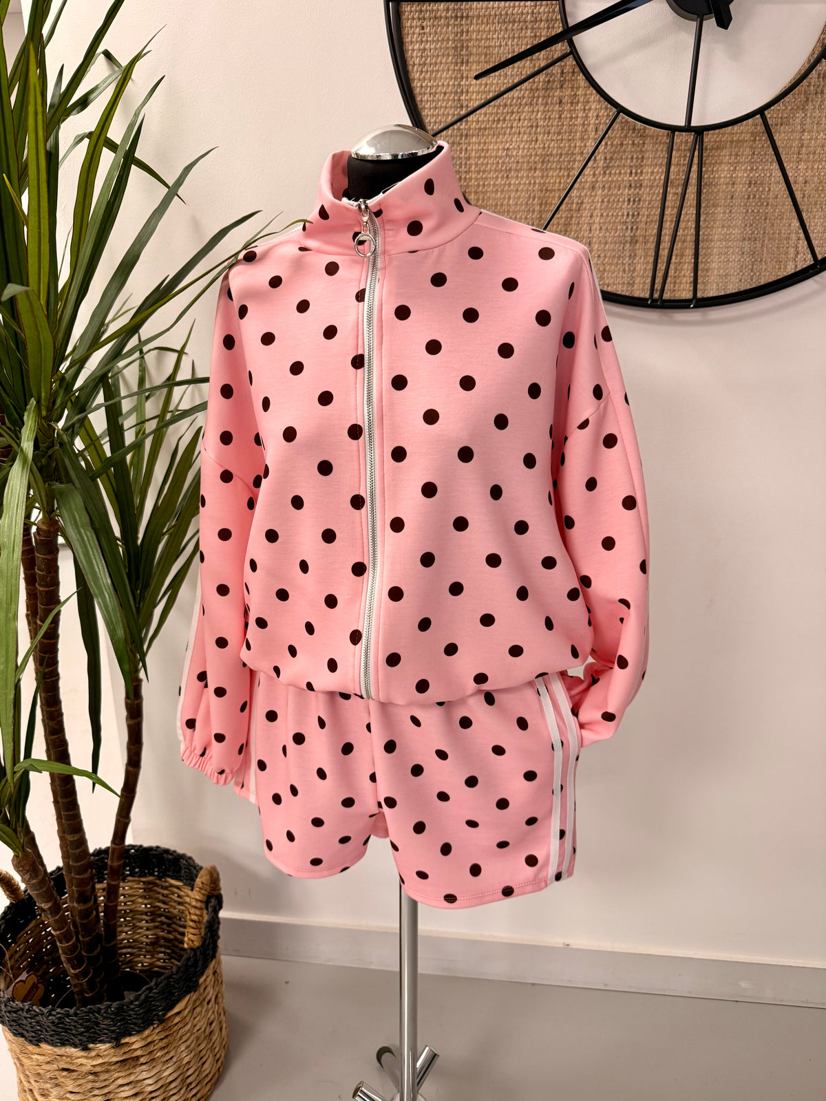 The Polka Stripe Short Set - Pink/Chocolate