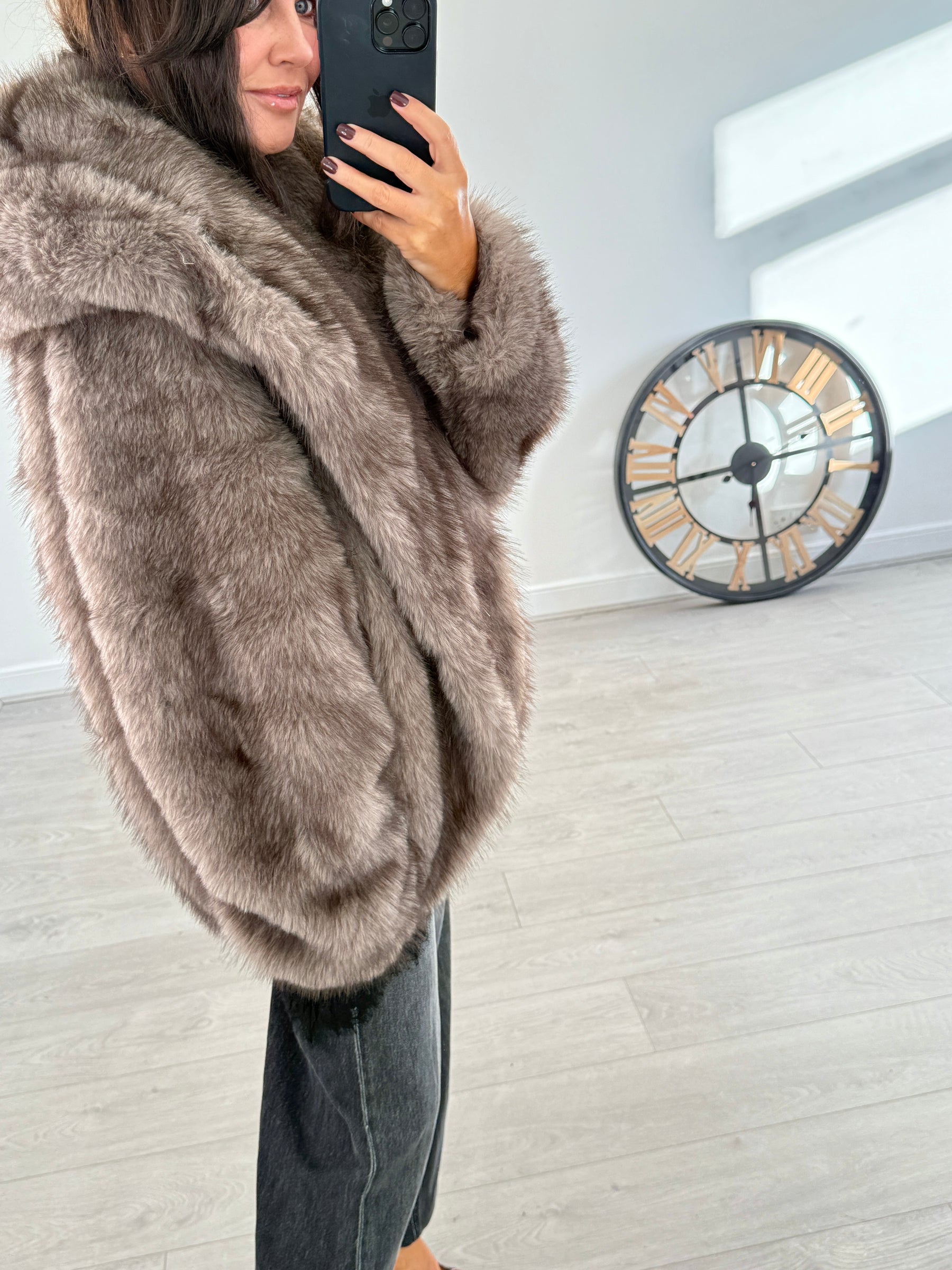 Hooded Faux Fur - Taupe