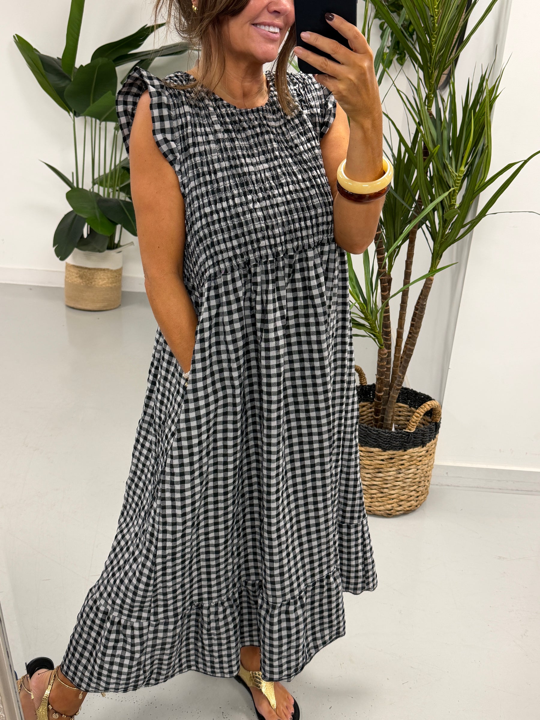 Gingham Midaxi Dress Dress - Black