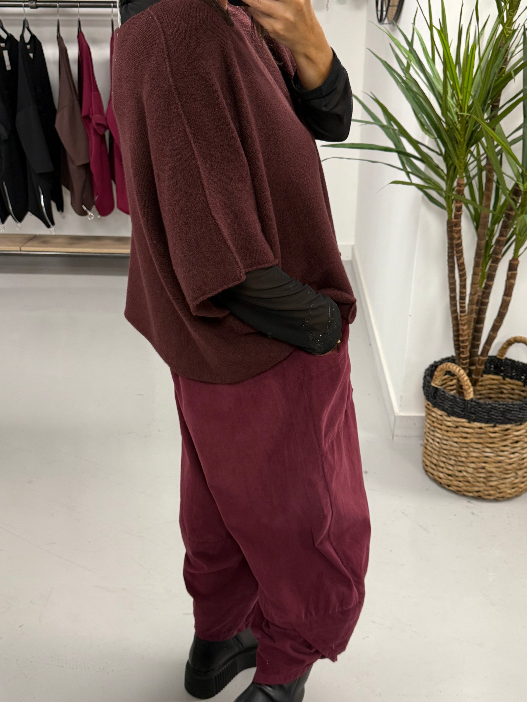 Gracie Crop Sleeve Knit - Mulled Wine