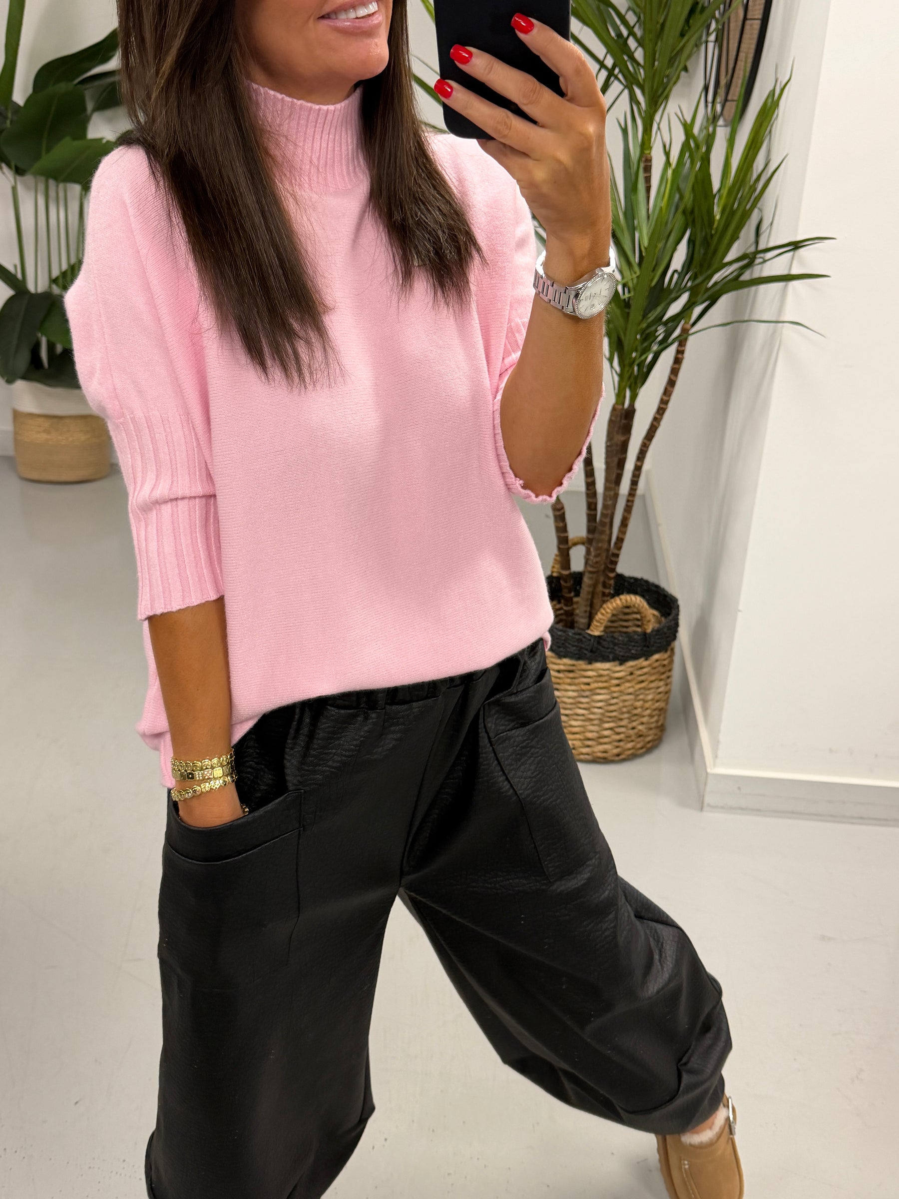 Crop Sleeve Knit - Pink
