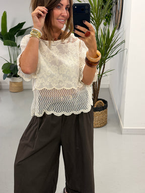 Lyra Lace Mesh Tunic - Cream