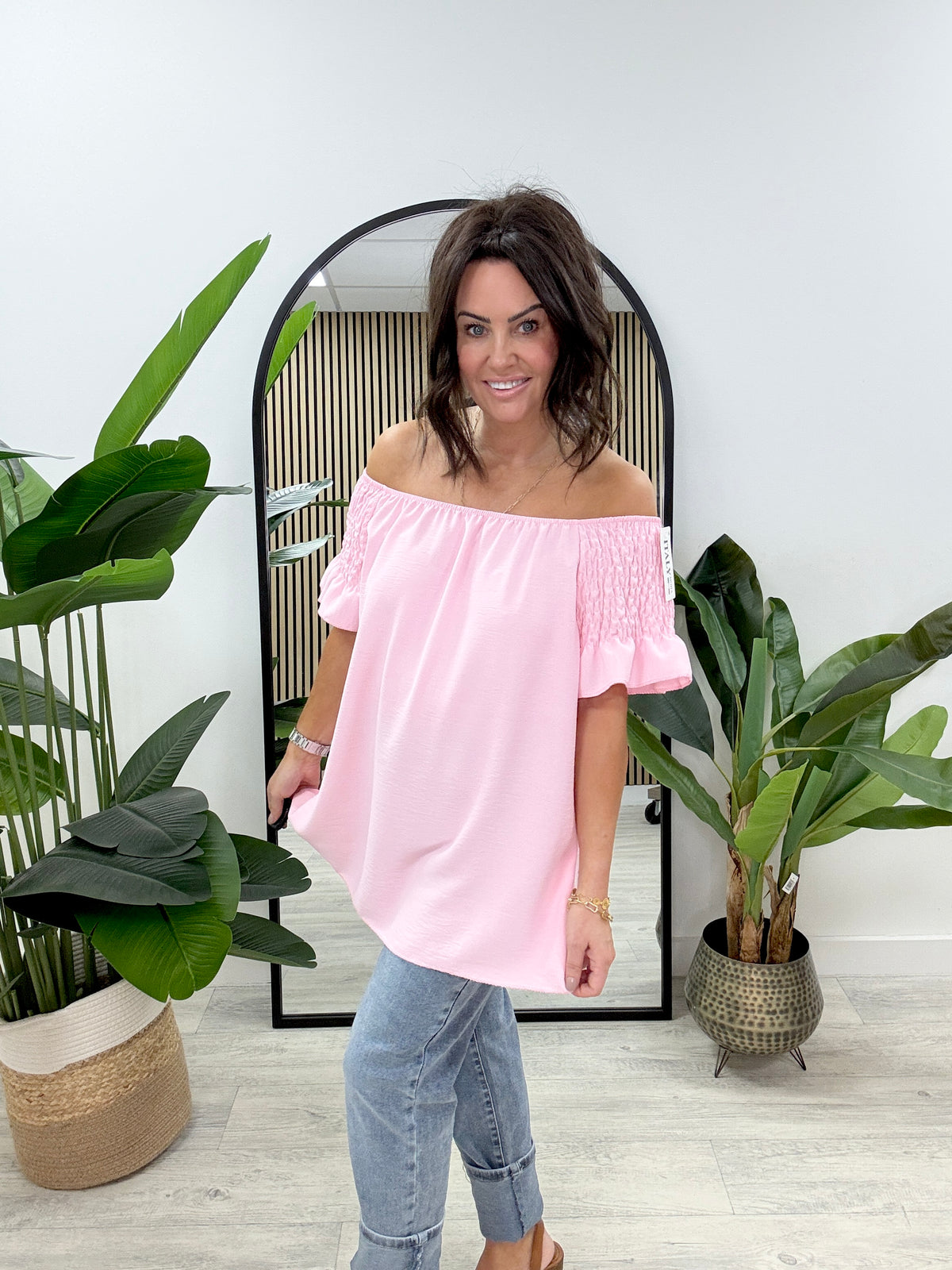Madeira Bardot Top- Baby Pink