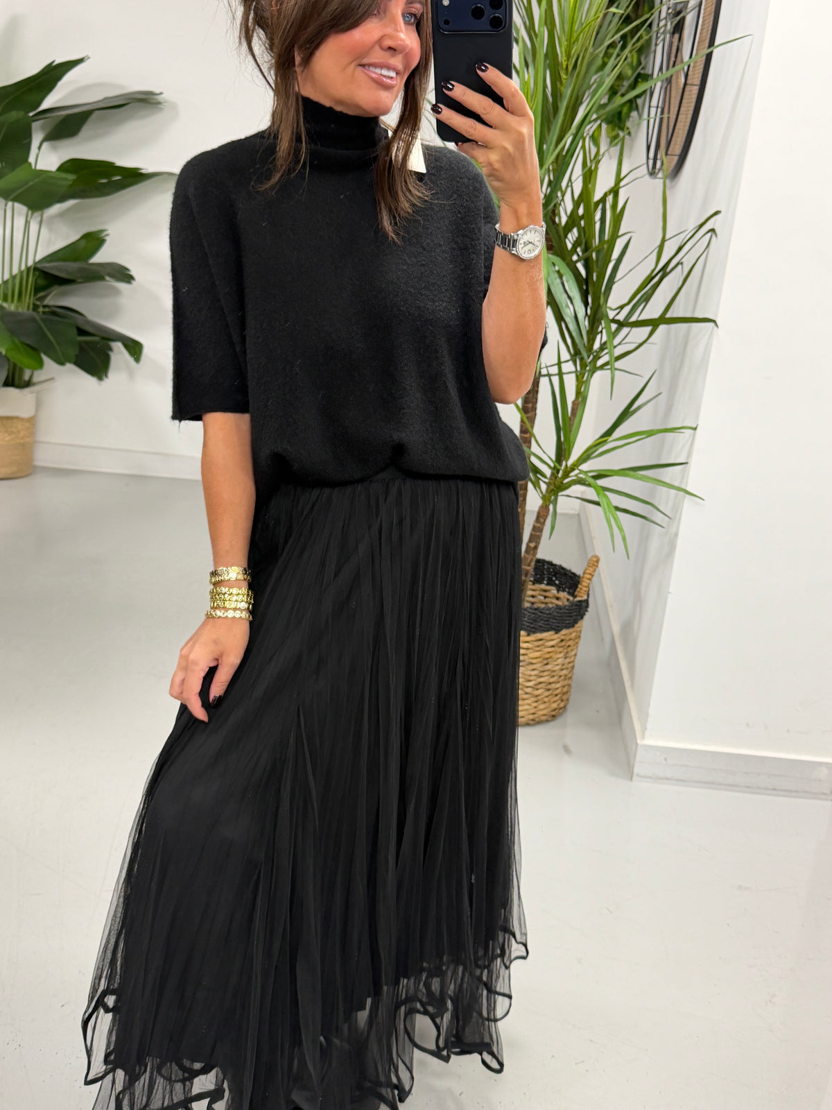 The Cosmo Pleated Tulle Skirt - Black (Size 8-12)