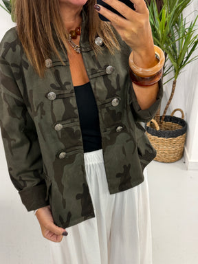 Camo Denim Military Jacket - Dark Khaki