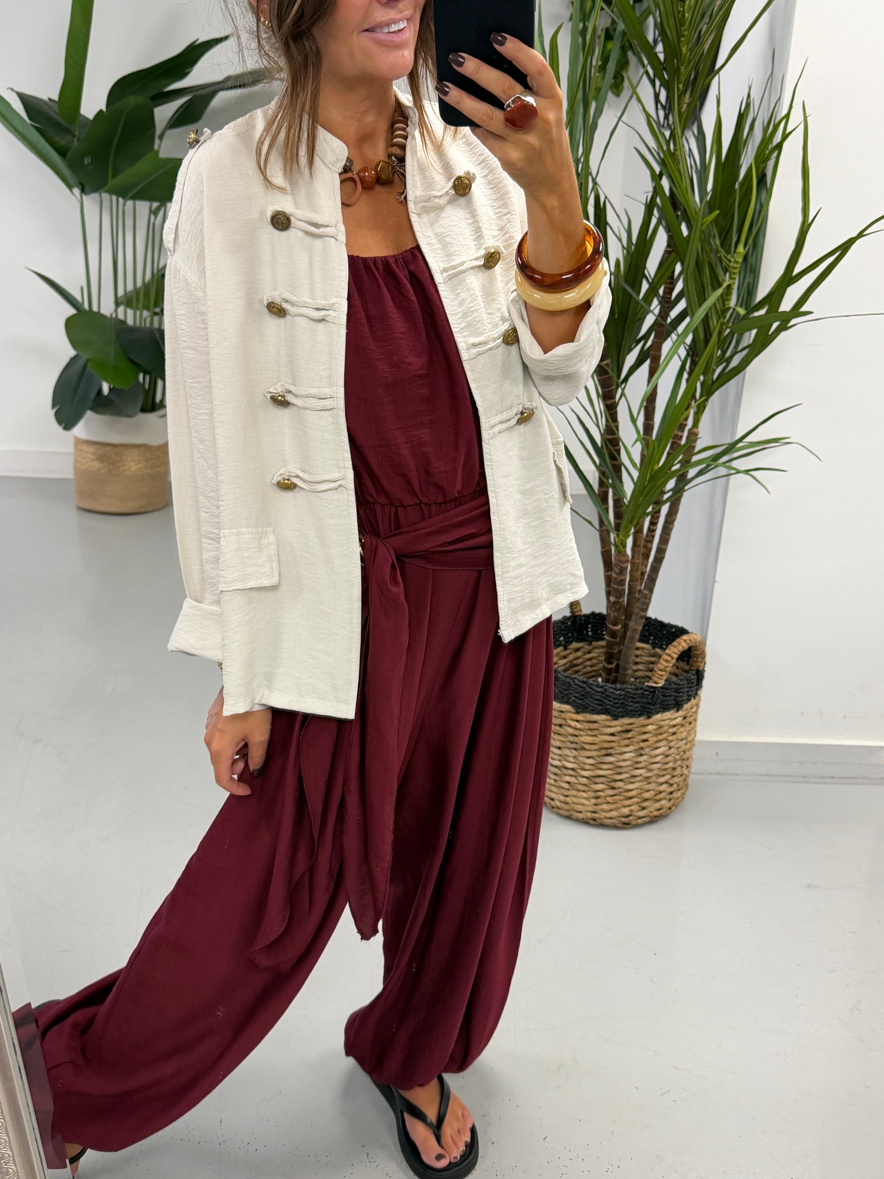 Wrap Crinkle Balloon Jumpsuit Wine 10-16