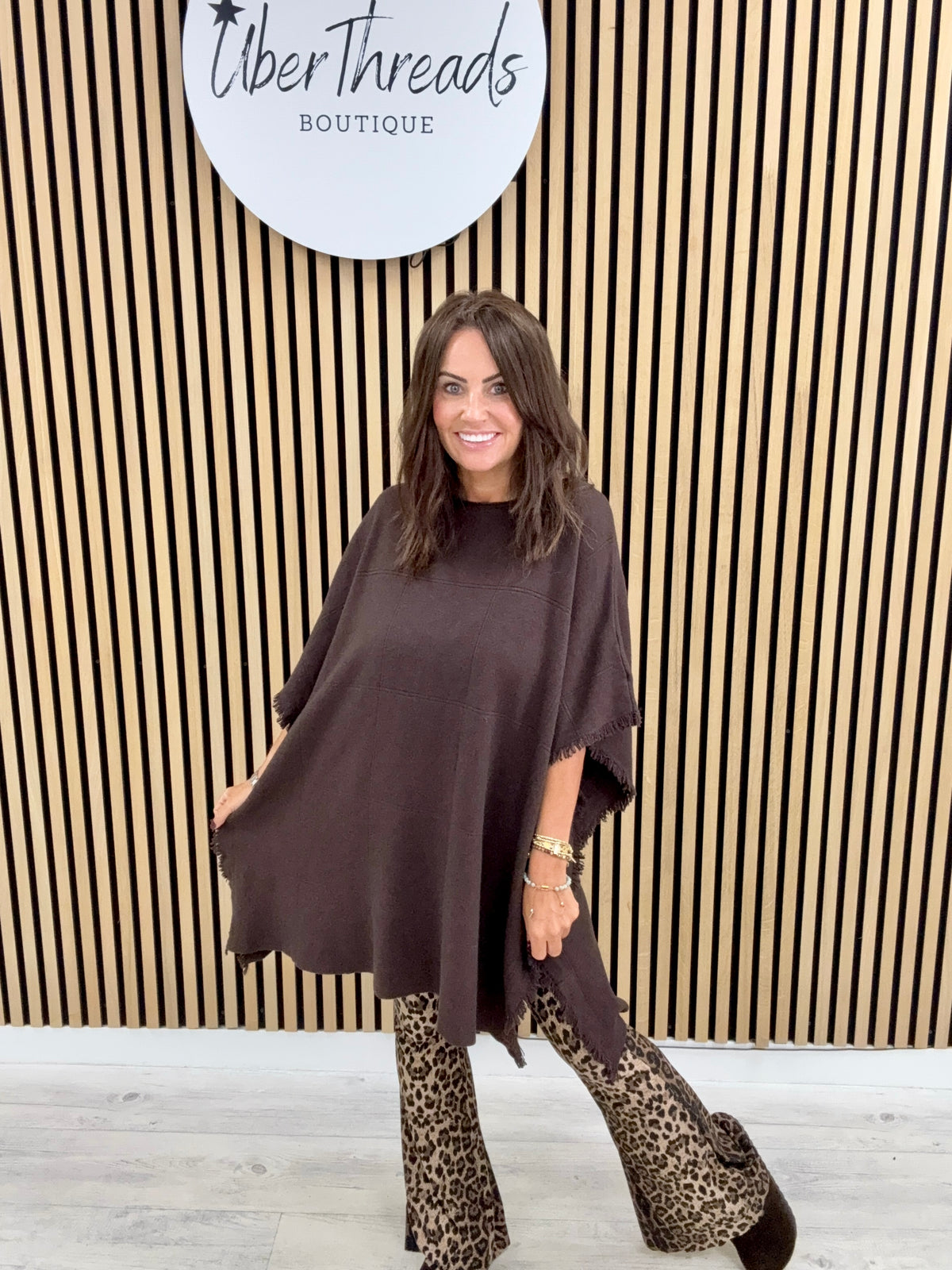 The Frayed Button Poncho - Chocolate
