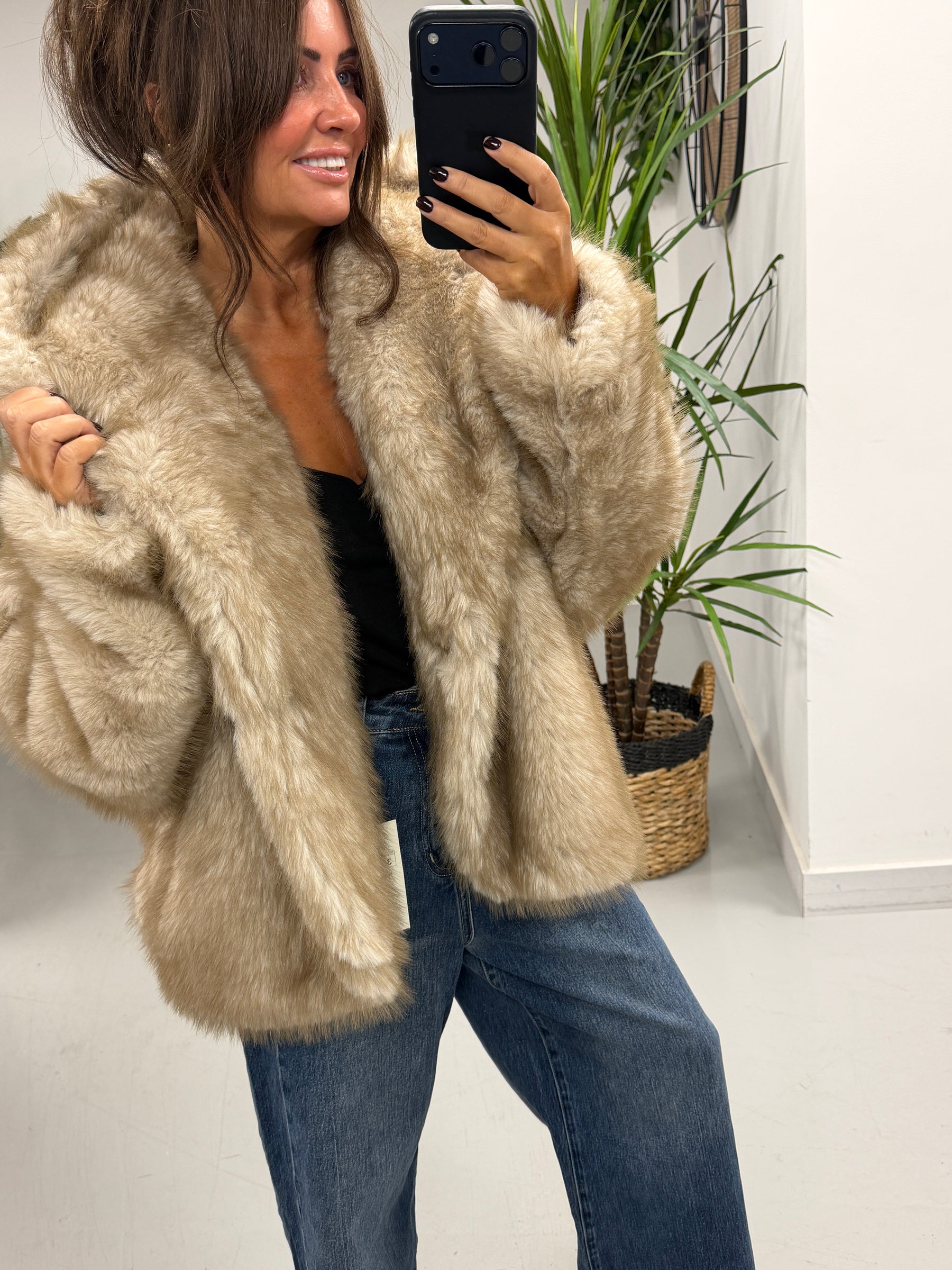 The Nova Hooded Faux Fur - Taupe (Size 12-16)