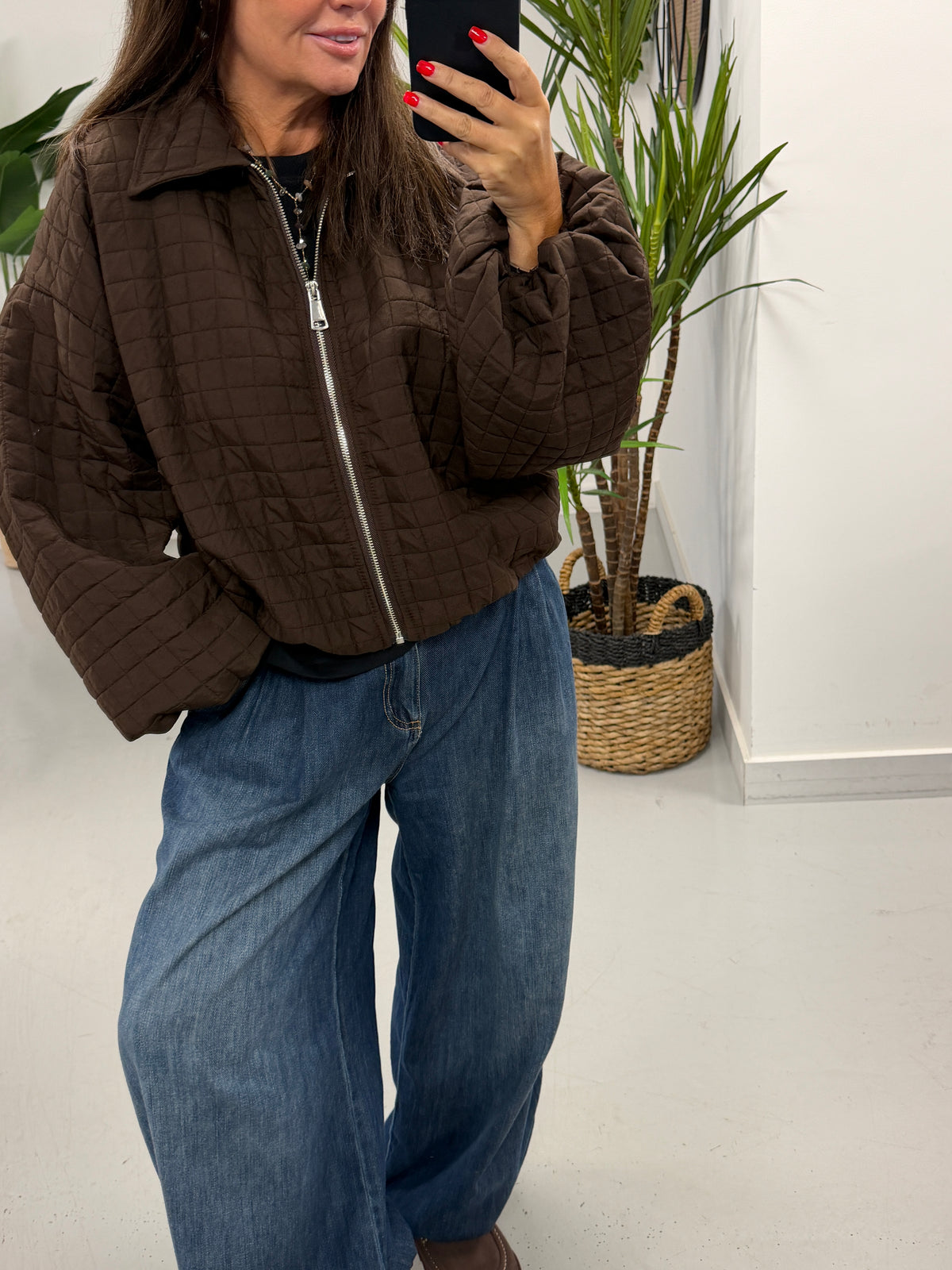 Lightweight Quilted Bomber - Chocolate