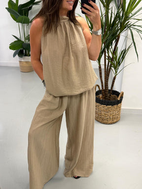 The Halterneck Crinkle Co Ord - Mocha