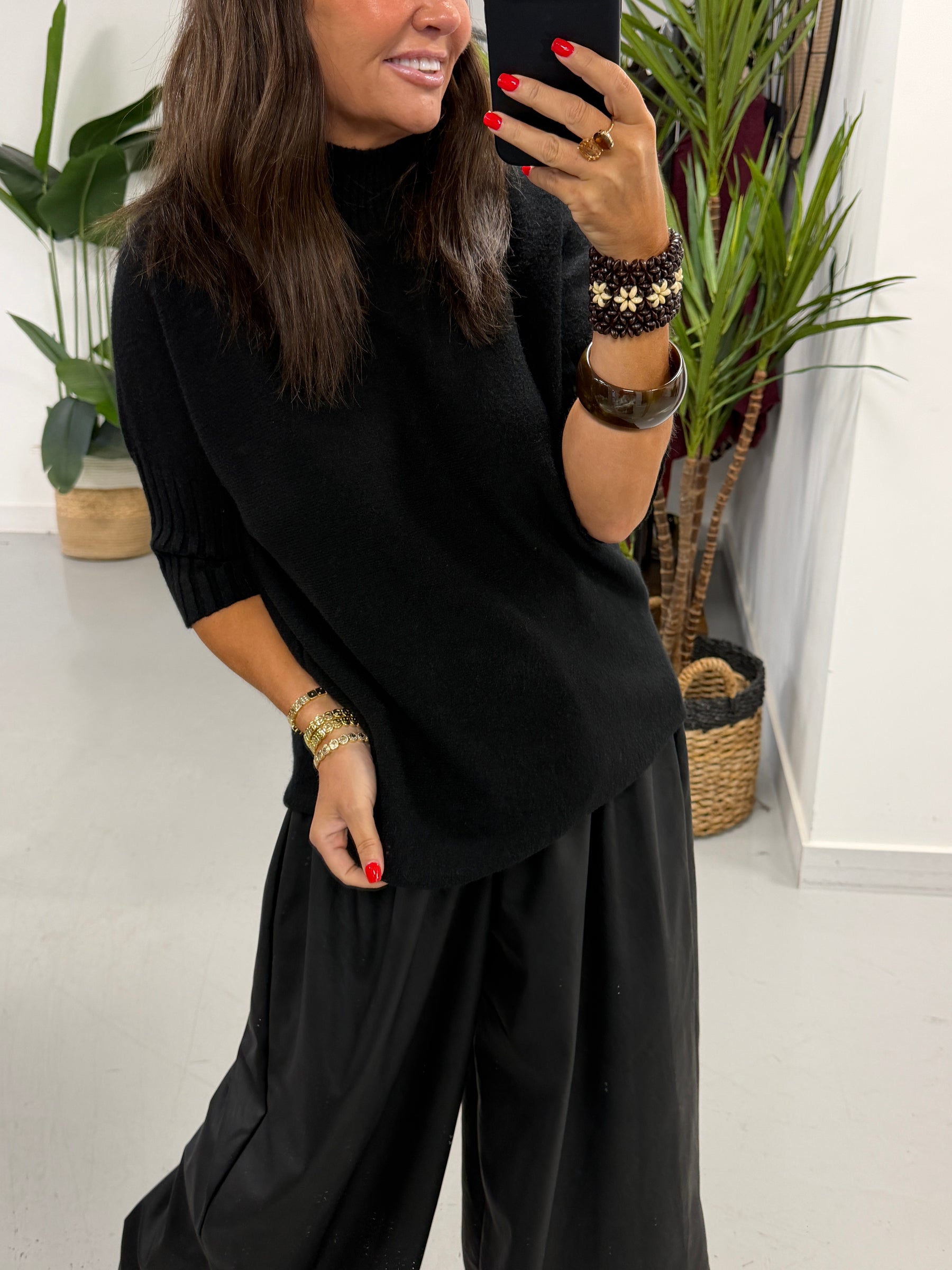 Crop Sleeve Knit - Black