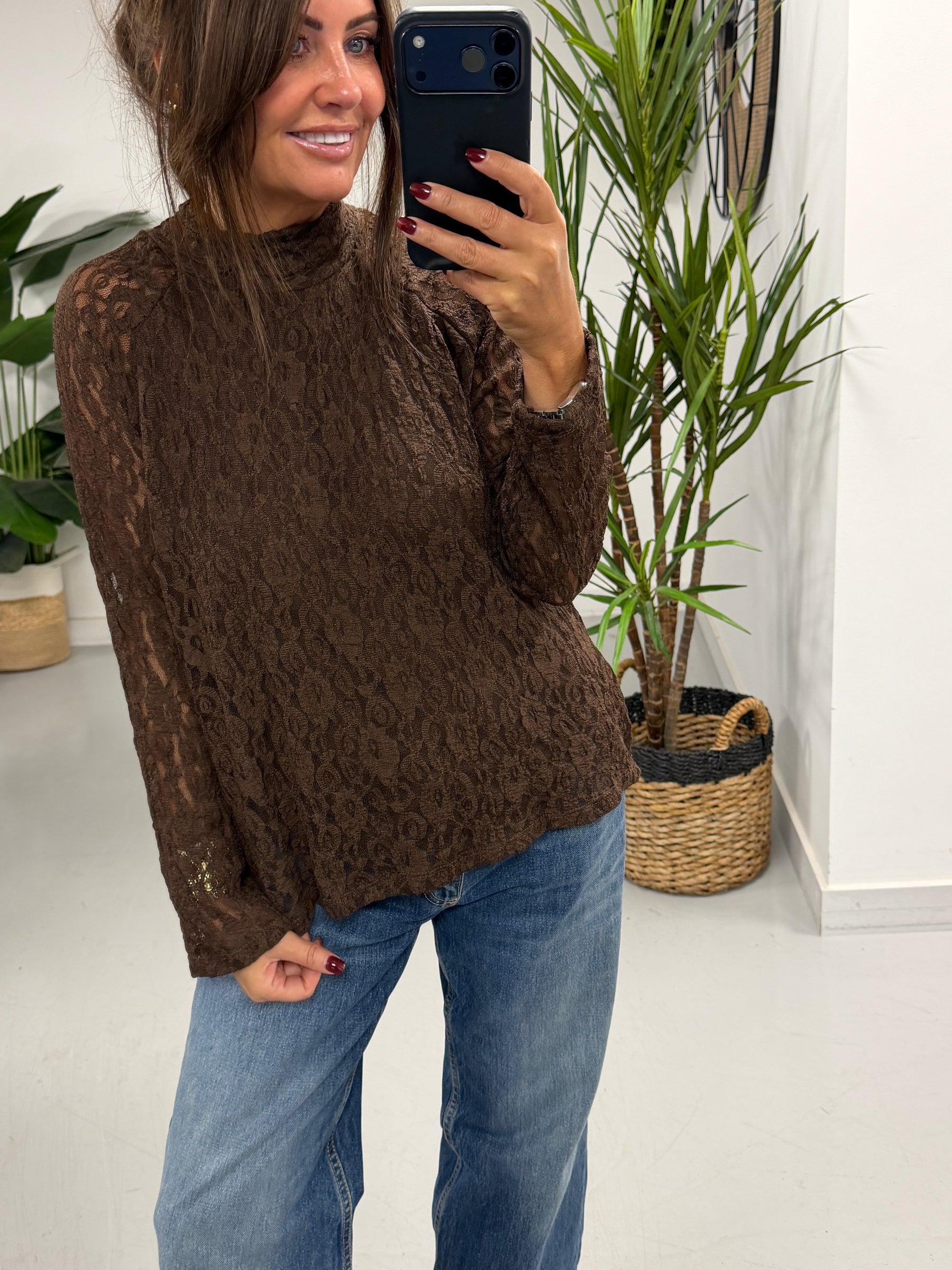 The Lace Turtle Neck Mesh - Chocolate  (Size 12- 16)