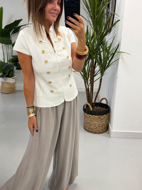 Capped Sleeve Military Waistcoat - White