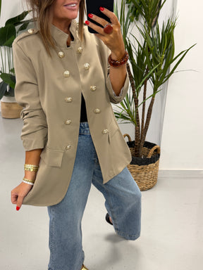PRE ORDER Military Ruched Sleeve Blazer - Taupe