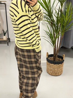 Premium Stripe Bow Knit  - Chocolate/Lemon