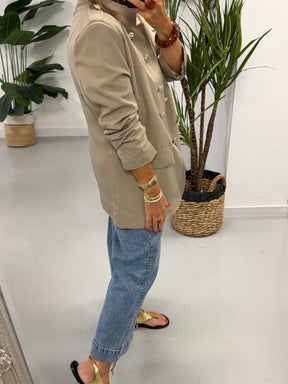 PRE ORDER Military Ruched Sleeve Blazer - Taupe