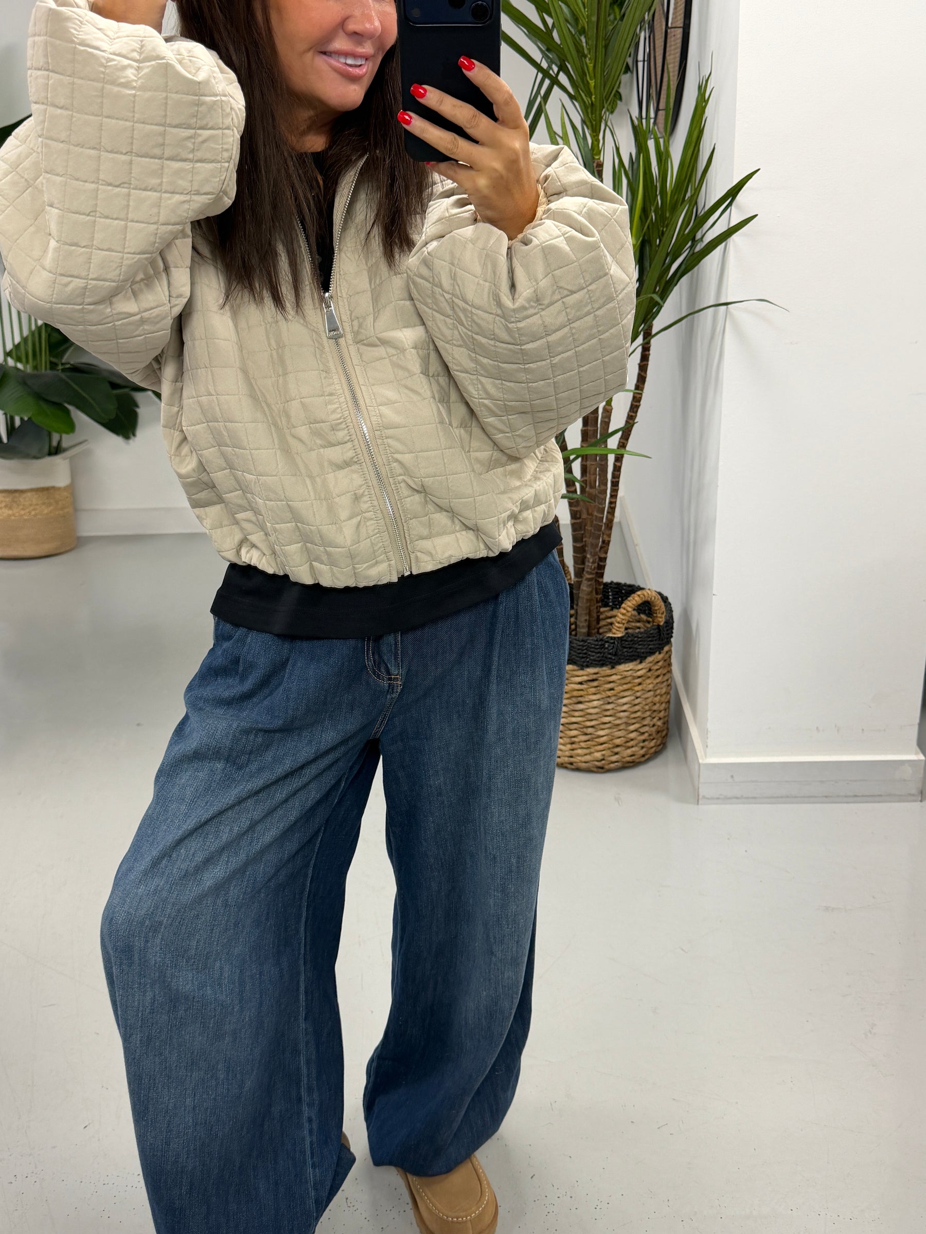 Lightweight Quilted Bomber - Mocha