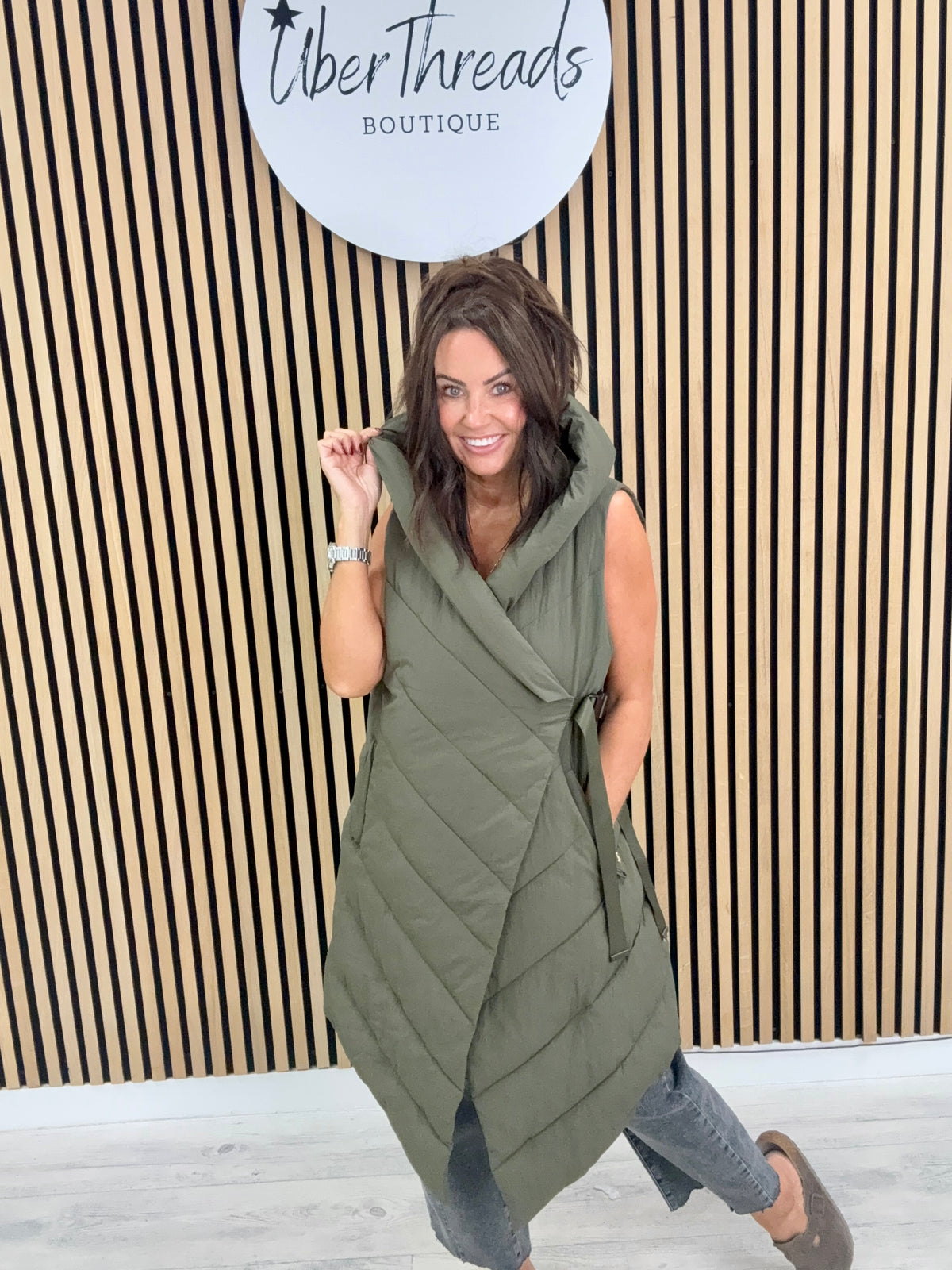Fly Asymmetrical Hooded Giilet  - Khaki