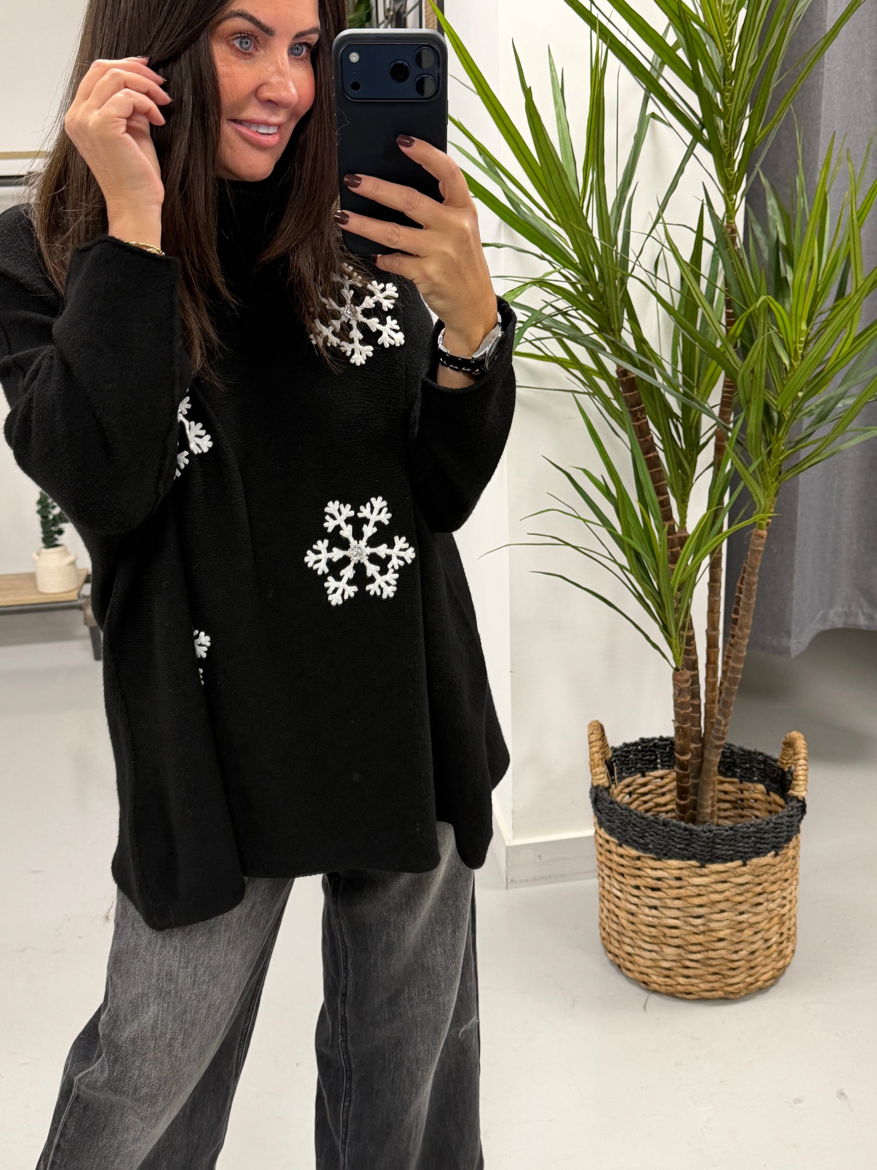 Snow Is Falling Roll Neck Soft Knit - Black