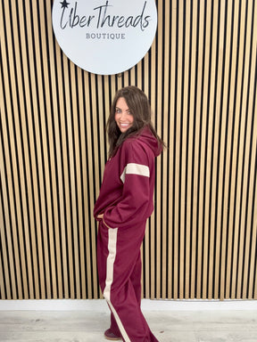 The Stripe Scuba Zip Hooded  Tracksuit - Mulberry