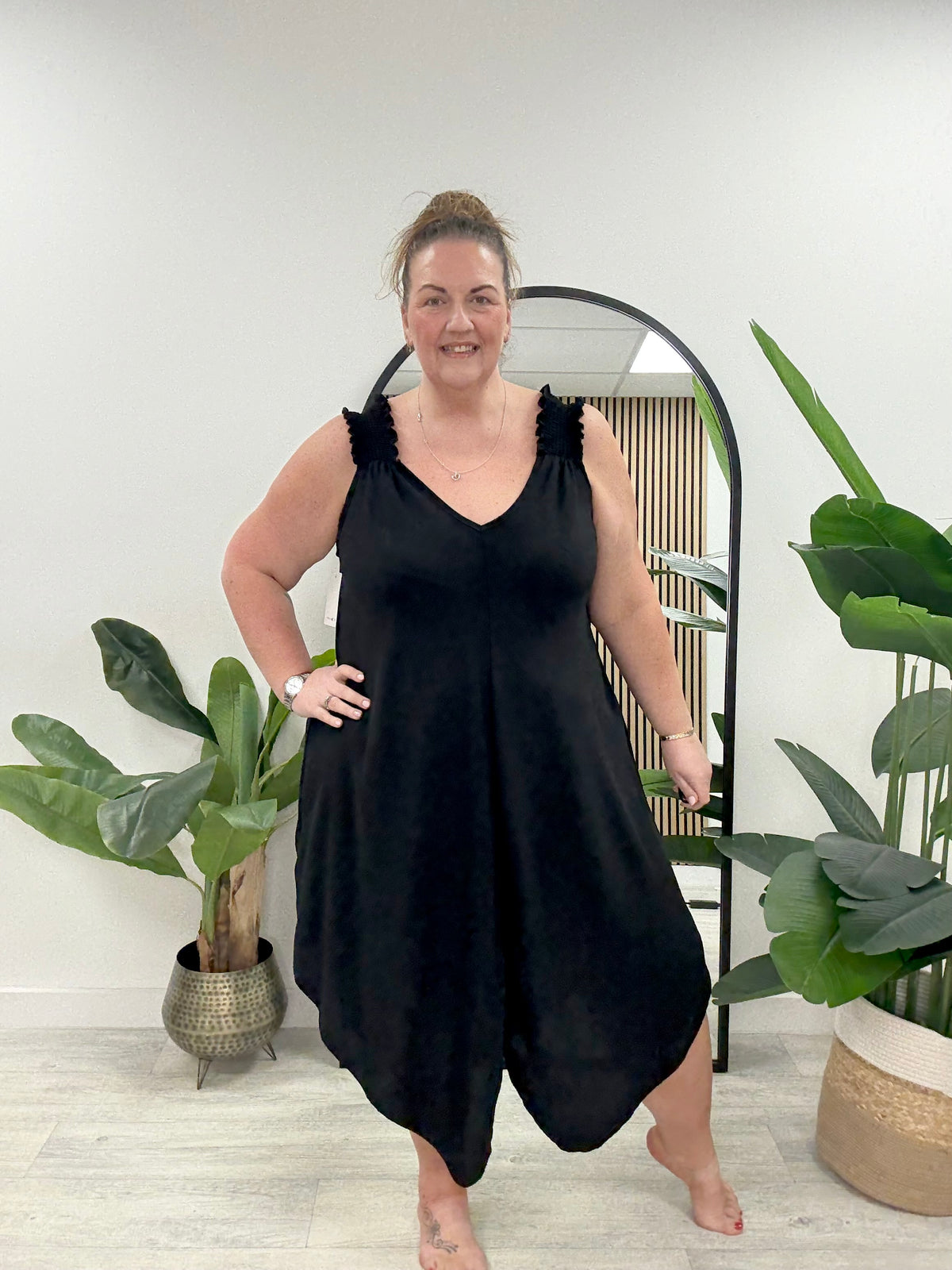 Ruched Handerchief Dress - Black