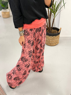 Ali Baba Slouch Pants - Light Coral Skull
